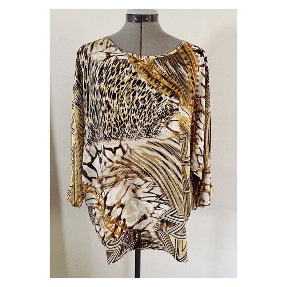 Chico's Sz 3 (XL/16) Animal Print Kimono Style Hald Sleeve Blouse - Picture 1 of 8